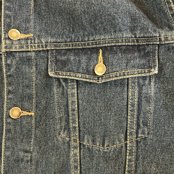 VTG Wrangler Hero Blue Denim Jacket, Custom moose hooves embroidered patch sz M - Picture 10 of 15